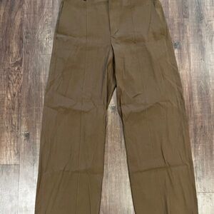 Vince Women’s Wide Legged Pleated Trousers Size L Brown  Linen Blend Pants NWT